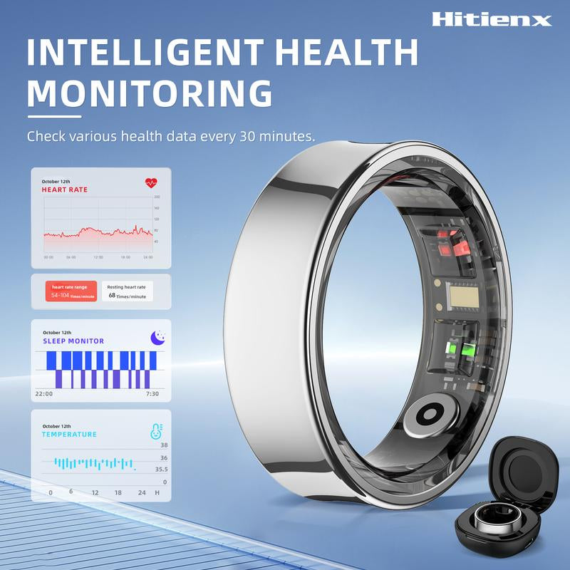 Smart Ring - Health Monitoring Device with Heart Rate, Calories, Sleep, Menstrual Cycle, Skin Temperature, Stress, Mood and Exercise Data for Men and Women, Wireless Fitness Tracker, No Surcharge, Android Ios Compatible