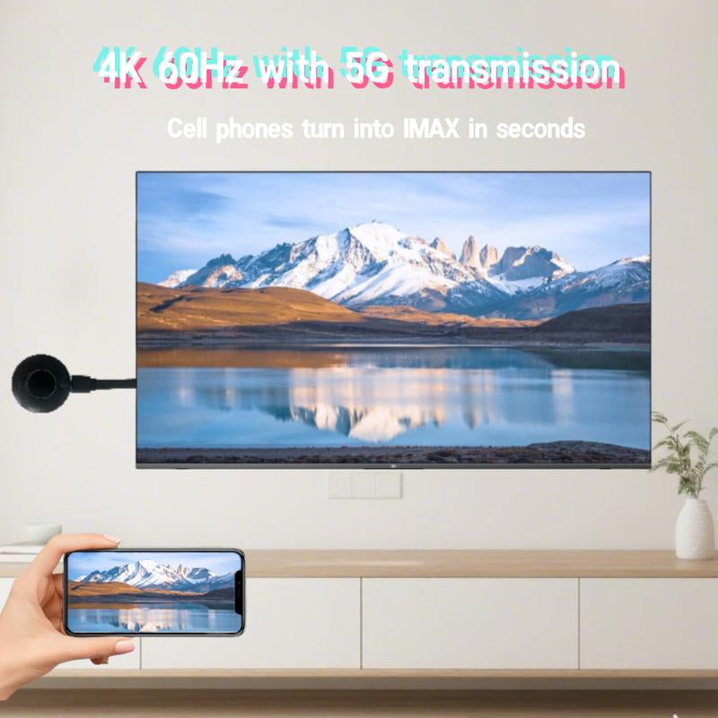 Wireless Screen Projector HD TV Monitor Portable Mobile Phone Connection TV Monitor HD Wireless 5G 4K Horizontal and Vertical Screen Connector Wireless HDMI Display Dongle Adapter Digital Products Smartphone
