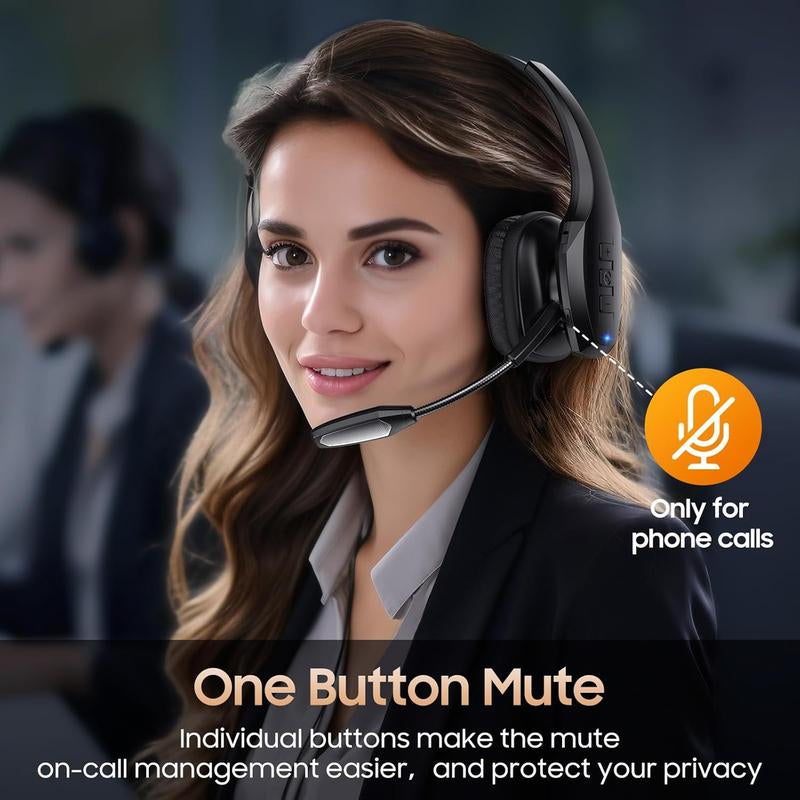 Bytewaveshop Trucker Bluetooth Headset, Wireless with Mic,Bluetooth Headset with Dual Noise Cancelling Microphone & Mute Button, 55Hrs Working Time PC Headset for Cell Phones, Computer, Truck Driver Audio Headphone