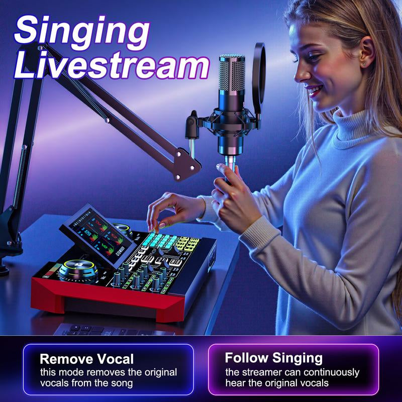 Tenlamp G10-P15 Cantilever Sound Card Kit, Upgraded Cantilever Bracket, Customizable Sound Effects, Condenser Microphone, Suitable for Live Streaming, Gaming, Vocal Podcasting, 2-Level Noise Cancellation, and Computer Audio Mixing