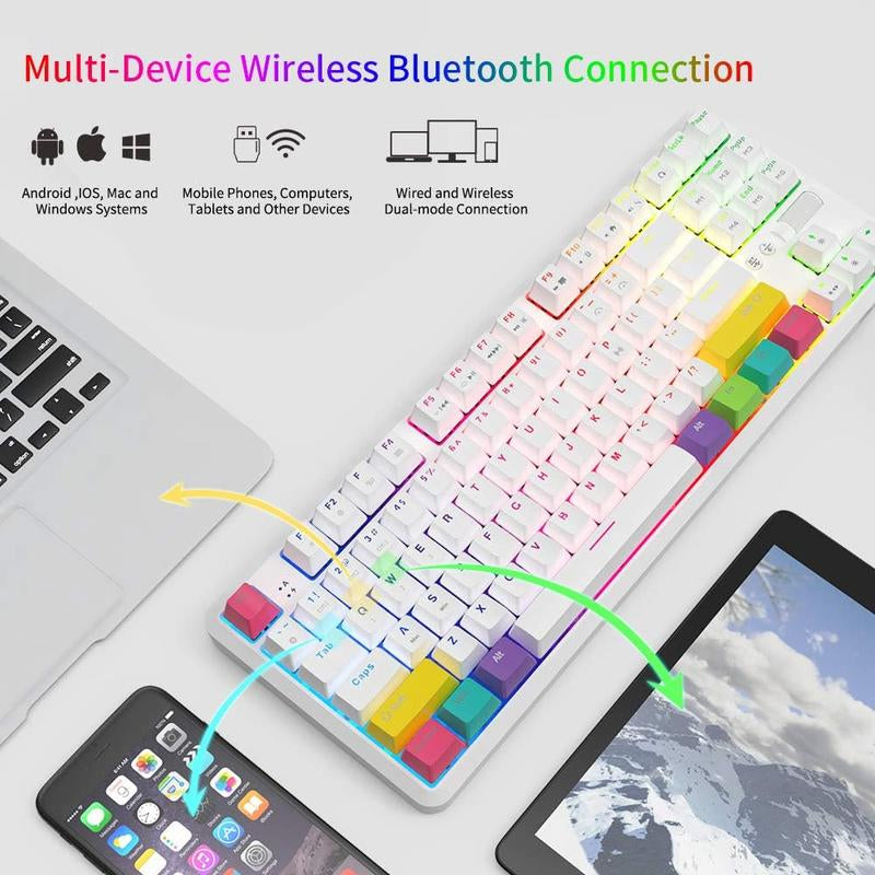 AJAZZ K870T TKL Wired/Wireles RGB Mechanical Keyboard | Rechargeable 2000Mah Tenkeyless Bluetooth Keyboard with Volume Wheel Design