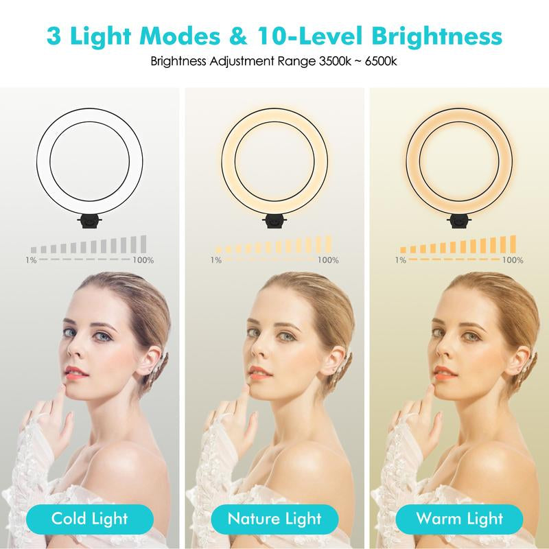 Viozon 3-In-1 Selfie Desktop Live Stand, Height Adjustable/Overhead, 8" LED Ring Light, Compatible with 3.5-13" Tablet& Phone, Suitable for Youtube/Tiktok/Recording/Streaming/Online Meeting 3In1 Phonestand Ipad Mounting Options Office Gadgets Mount