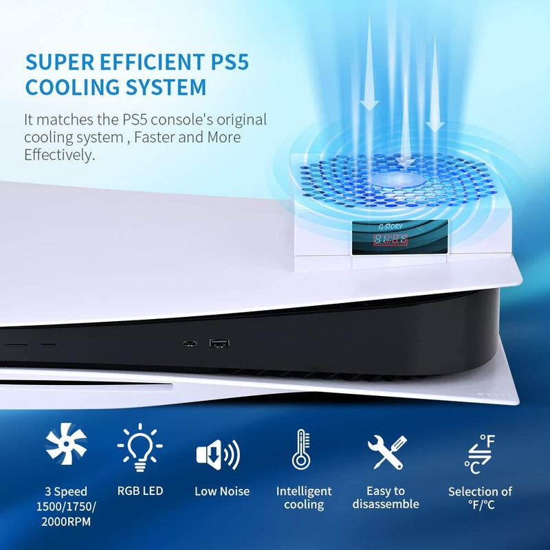 G-STORY PS5 Cooling Fan, PS5 Fan Cooler System, Speed Automatically Adjusted by Temperature, Low Noise, RGB LED Accessories Console Cover Ps5 Accessories Gamesircontroller