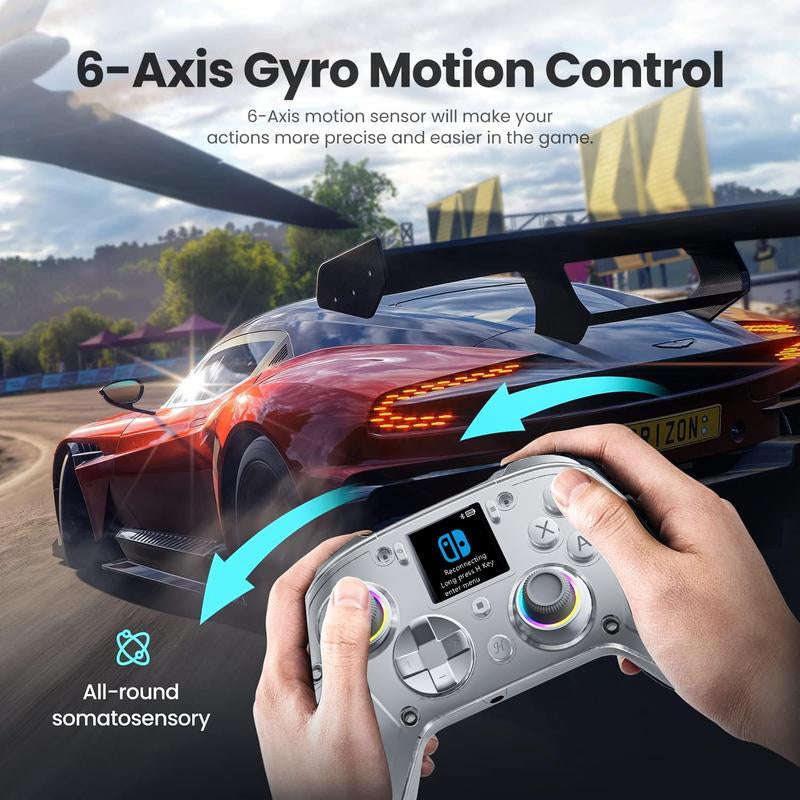 Interactive Screen Wireless Gaming Controller for Pc/Switch/Switch 2/Ps4/Tv/Ios/Android,Hall Effect Stick & Trigger, Gamepad, RGB Lighting,Remappable Buttons Console Bluetooth