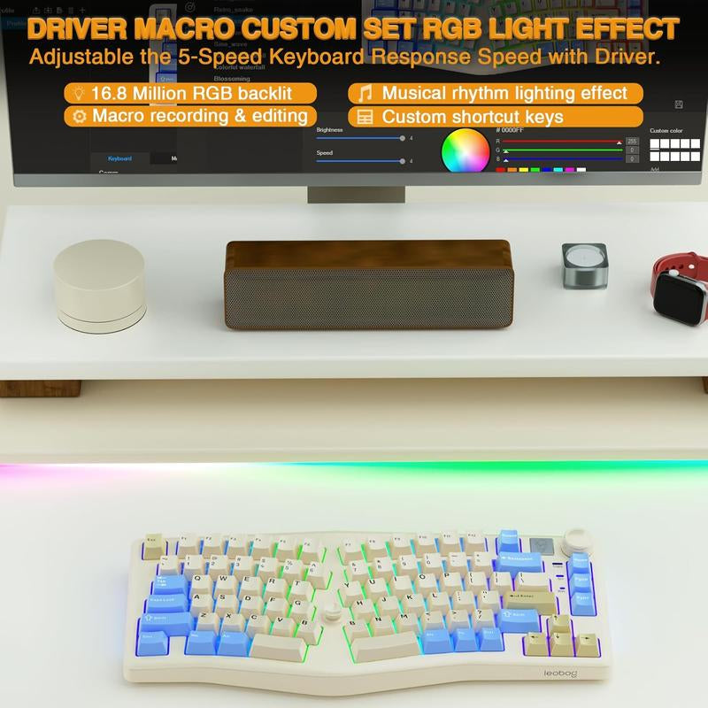 LEOBOG A75 75% Alice Keyboard, Wireless Gaming Keyboard with Knob and Joystick Design, Top Mount Mechanical Keyboard with Flex-Cut PCB, PC Plate, Magnetic Stands for Win/Mac