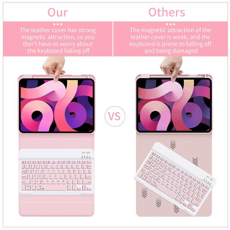 STWMOOCE Ipad Keyboard Case with Pencil Holder for 10.2" 7/8/9Th Gen, 10.9" 10Th Gen Ipad/Air4/5Th,11" Air(M2/M3)/Pro 2/3/4Th/A16 -Wireless Pink Cover