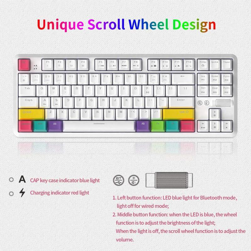 AJAZZ K870T TKL Wired/Wireles RGB Mechanical Keyboard | Rechargeable 2000Mah Tenkeyless Bluetooth Keyboard with Volume Wheel Design