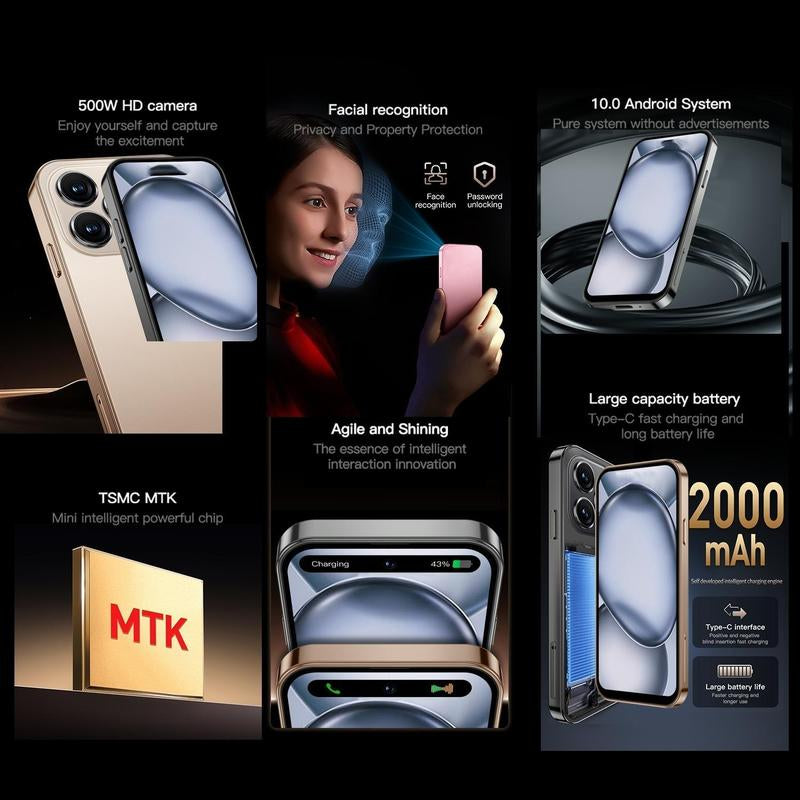 Mini Smartphone, 4.0 Inch Android 10.0 Phone, 2+16GB RAM Cellphone, 3G Network Dual Card Mobile Phone with 2000Mah Battery, Portable Fashion Phone, Multifunction Touchscreen Smartphone