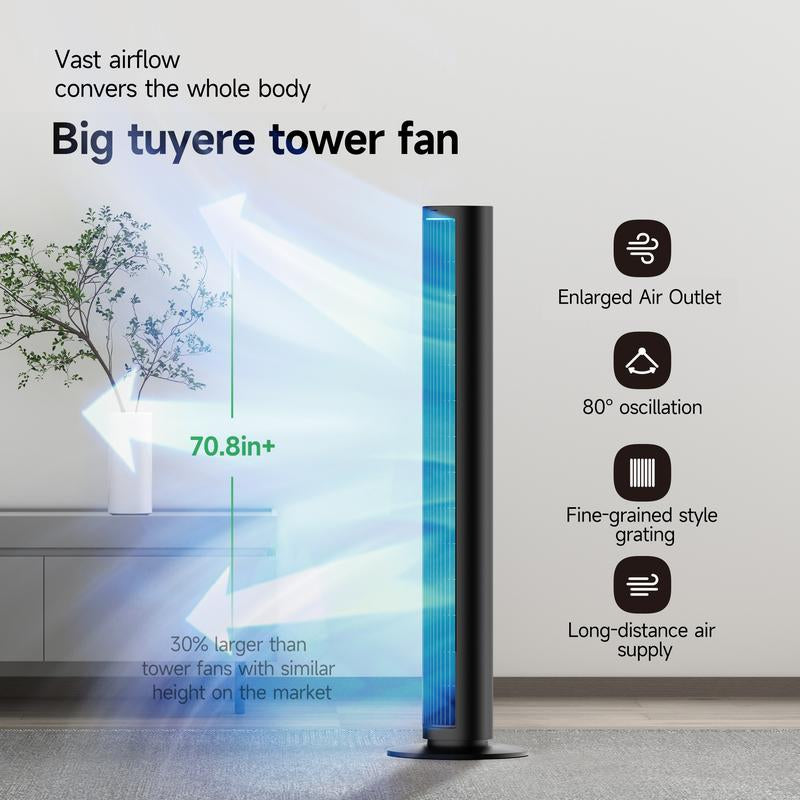NOT AC --Tower Fan for Bedroom, 40 Inch Bladeless Fan, 80 ° Oscillating Fan, Silent Floor Fan with Remote Control Led, 4-Speed Multiple Modes, 7H Timer, Large Air Outlet