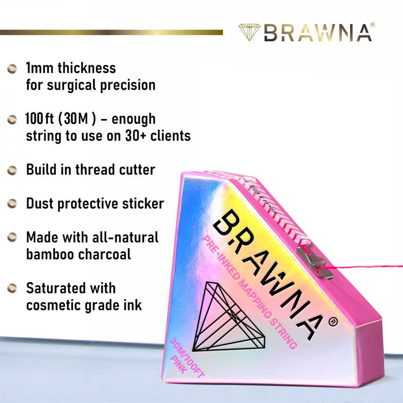 BRAWNA White and Pink Mapping String for Brows and Lips Measuring - PMU, Microblading, Brow Tint Supplies - Eyebrow Lamination Eyebrow Razors