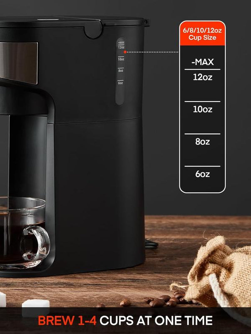 FOHERE Coffee Maker, Single Serve Iced and Hot Coffee Brewer for K Pod & Ground Coffee, 90S Fast Brewing, 6 to 14 Oz Brew Sizes, 1000W Water Window and Descaling Mode