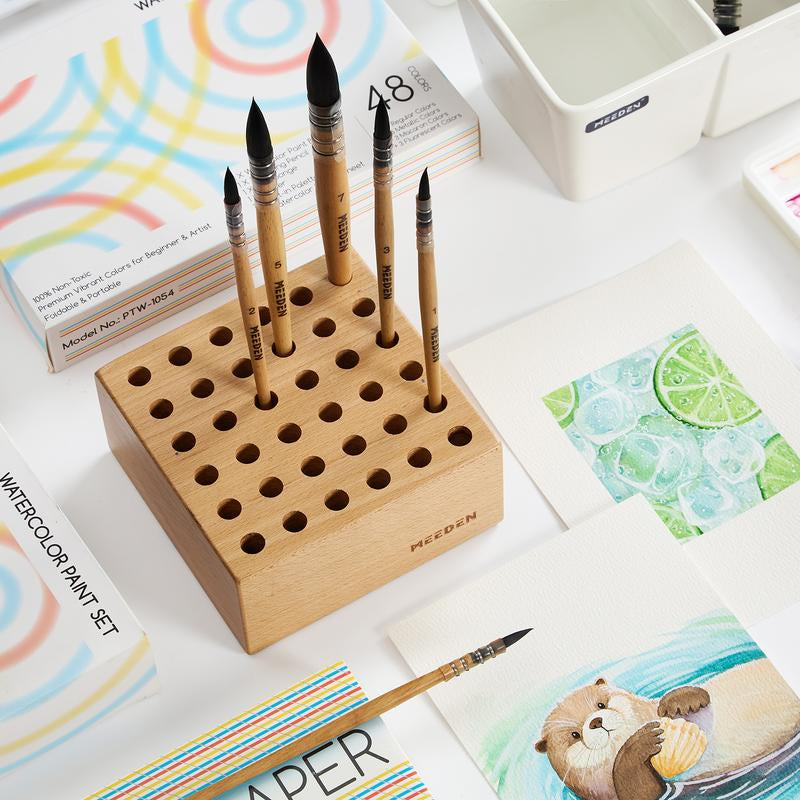 MEEDEN Watercolor Brushes Professional - 9 Pack Synthetic Squirrel Hair Artist Paint Brushes Set with Beech Wood Handle Great for Artists Hobbyists