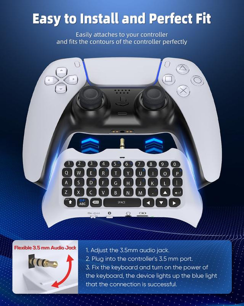 MENEEA Wireless Controller Keyboard for PS5, Bluetooth 3.0 Mini Portable Gamepad Chatpad with Built-In Speaker & 3.5MM Audio Jack for Playstation 5 Voice Chat Board for Messaging and Gaming Live Chat Console Smartphone