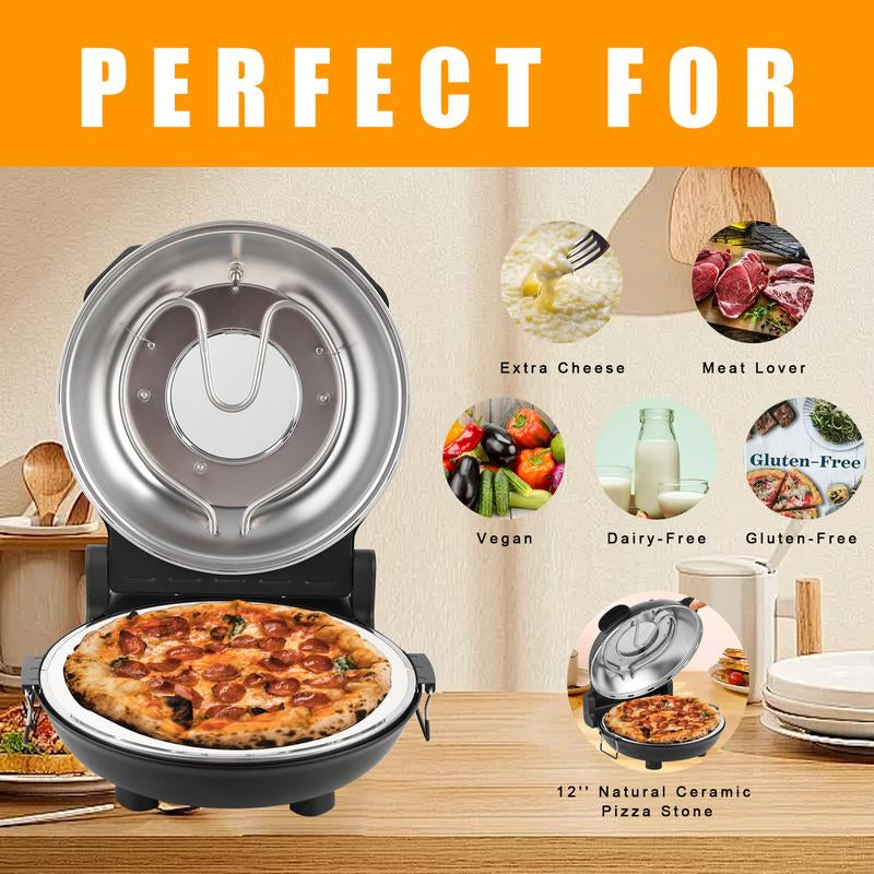 Countertop Pizza Ovens,12 Inch Electric Pizza Oven Indoor,1200W Portable Pizza Maker with Viewing Window, Indoor Pizza Oven Countertop,Pizza Maker Portable. Heats up to 800°F, Ideal for Home Use, Black