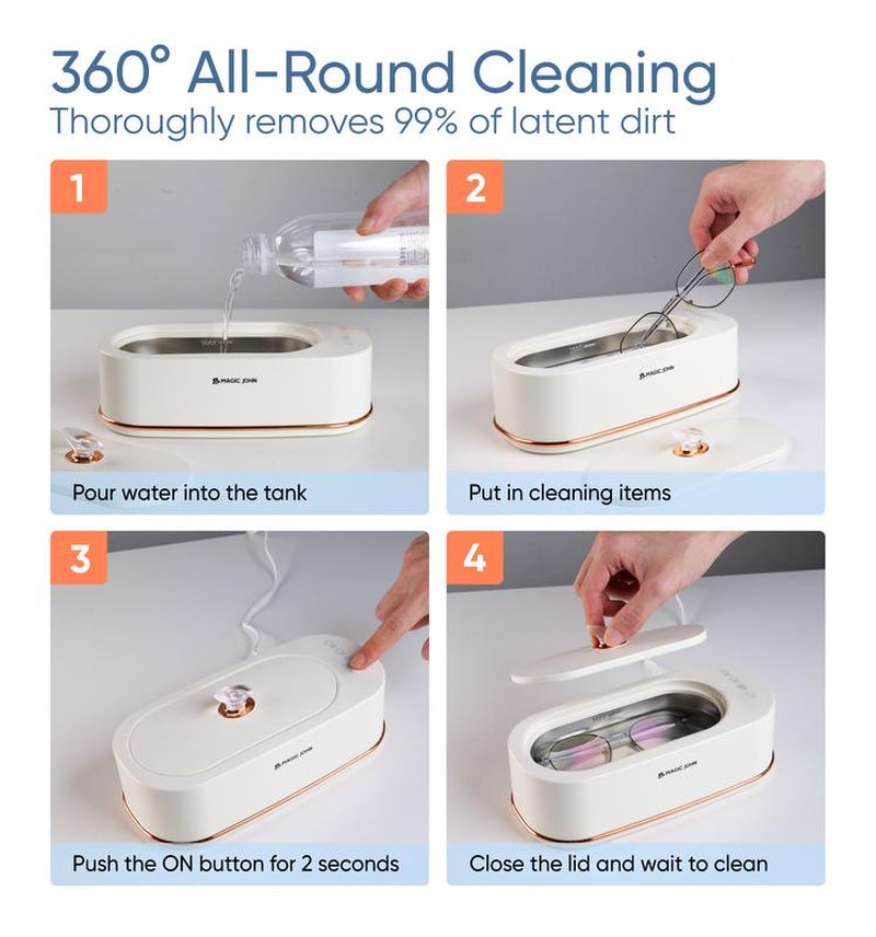 MAGIC JOHN 47Khz Ultrasonic Cleaner with Sterilization – Professional Jewelry & Eyewear Cleaning Machine, Portable for Home & Office