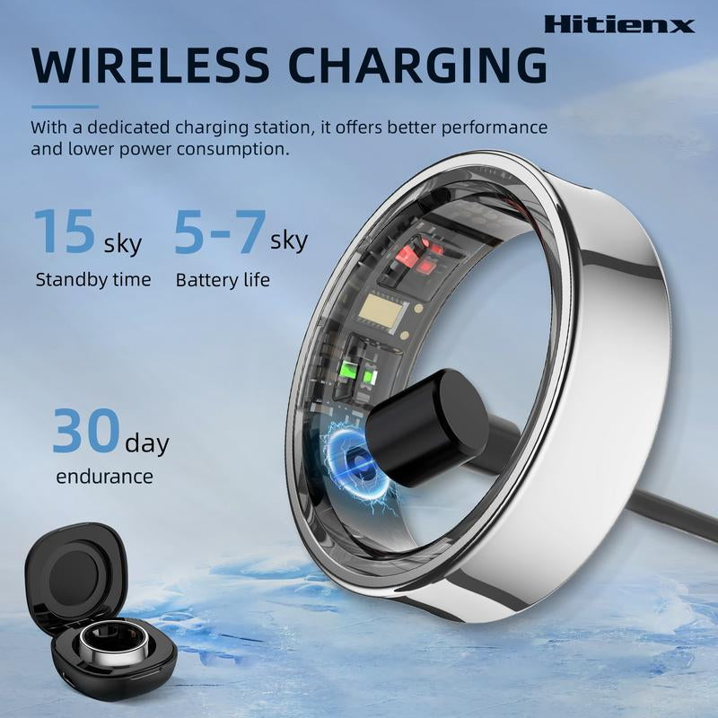 Smart Ring - Health Monitoring Device with Heart Rate, Calories, Sleep, Menstrual Cycle, Skin Temperature, Stress, Mood and Exercise Data for Men and Women, Wireless Fitness Tracker, No Surcharge, Android Ios Compatible