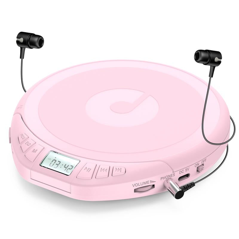 CD Player Portable CD Discman: with Earphones Portable CD Player for Car with Anti-Skip Shockproof Personal CD Player with LCD Display Support PROG Memory Function Repeat Playback Sound