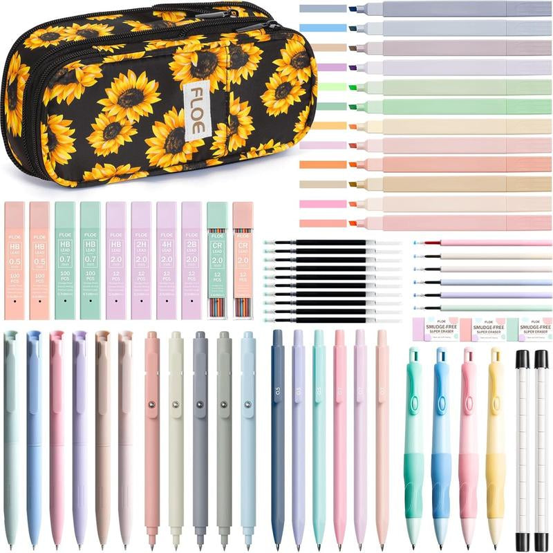 Aesthetic School Supplies with Cute Pencil Case, Pastel Highlighters Gel Pens Mechanical Pencils Set 0.5 0.7 & 2.0Mm, Office Back to School Supplies College Essentials Kit Student Stationary Set,Back to School Gift,Birthday'S Gift