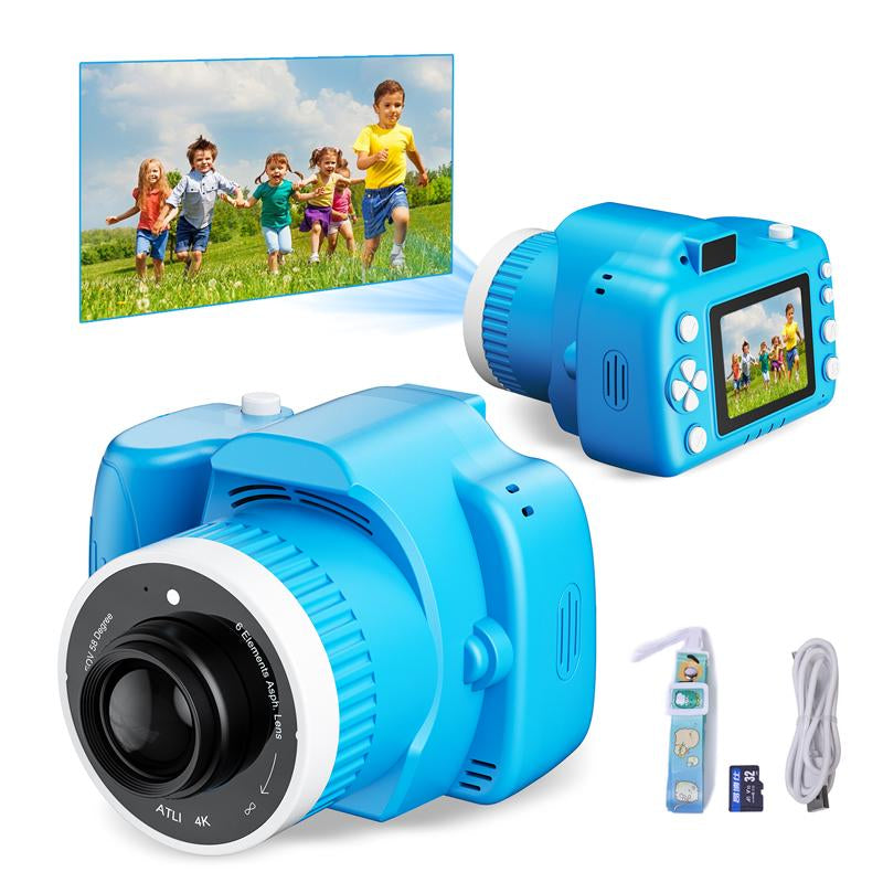 Children'S Camera Toys for Boys and Girls Aged 3-12, Toddler Camera with Projector, 4K HD Selfie Digital Video Camera, Downloadable Music, Best Holiday Gift. Video Creator, Photo Creator, Children'S Vlog Maker, Children'S Memory Recorder