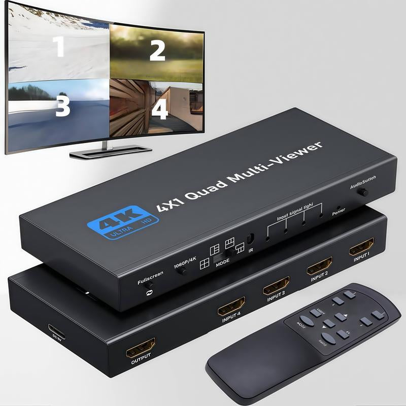 4 PORT HDMI Quad Multi-Viewer 4 in 1 Out HDMI Switcher 1080P HDMI Seamless IR Control 3D Support 5 Modes for PC/STB/DVD Accessories HDMI To