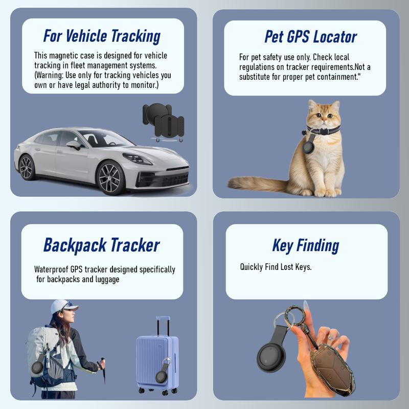 GPS Tracker for Car or Pet, Zero Fees, 7-Day Location History, Work for IOS and Android, Mini Trackers Device with Weatherproof Magnetic Case