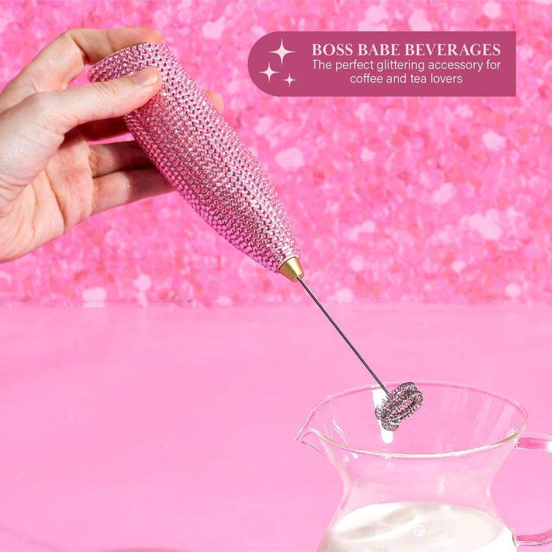 Paris Hilton Electric Milk Frother, Handheld Mixer with Rhinestone Handle, Battery Operated for Lattes, Matcha & More