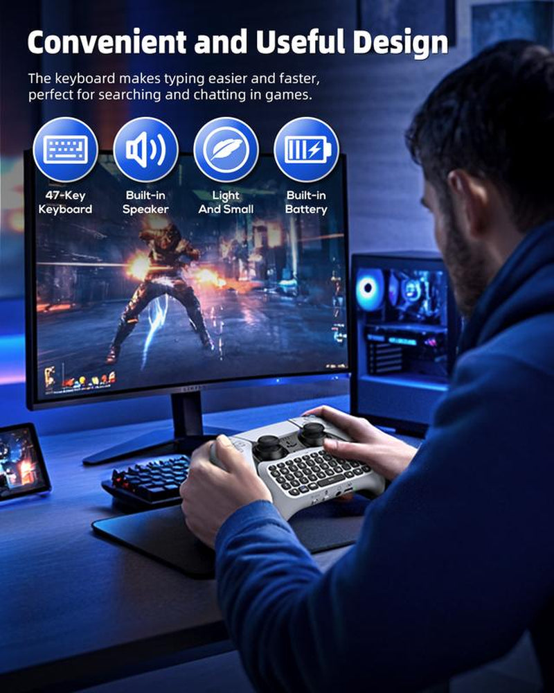 MENEEA Wireless Controller Keyboard for PS5, Bluetooth 3.0 Mini Portable Gamepad Chatpad with Built-In Speaker & 3.5MM Audio Jack for Playstation 5 Voice Chat Board for Messaging and Gaming Live Chat Console Smartphone