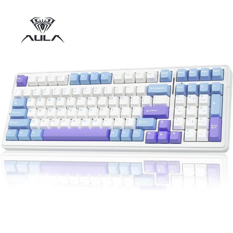 AULA F99 Wireless Mechanical Keyboard, Hot Swappable Custom Keyboard,Pre-Lubed Linear Switches,Gasket Structure,Rgb Backlit Gaming Keyboard (Blue&White)