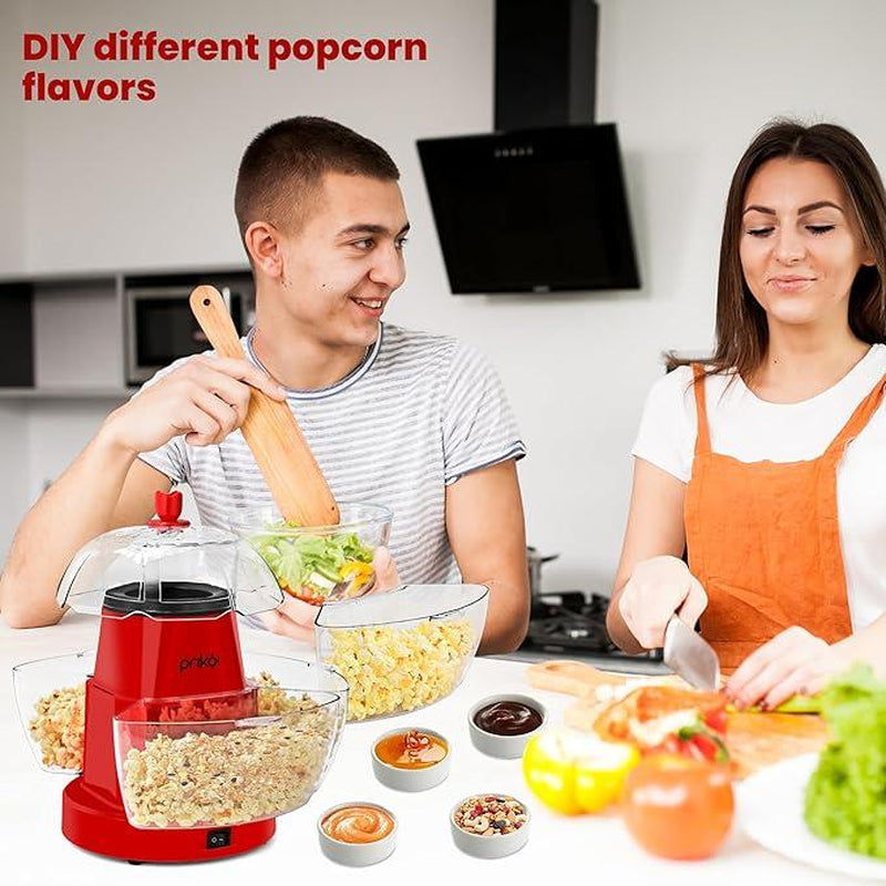 SUSTEAS American Hot Air Popcorn Machine - Electric Popcorn Maker with 4 Serving Bowls, Oil-Free, Efficient Hot Air System, Quick and Easy Clean