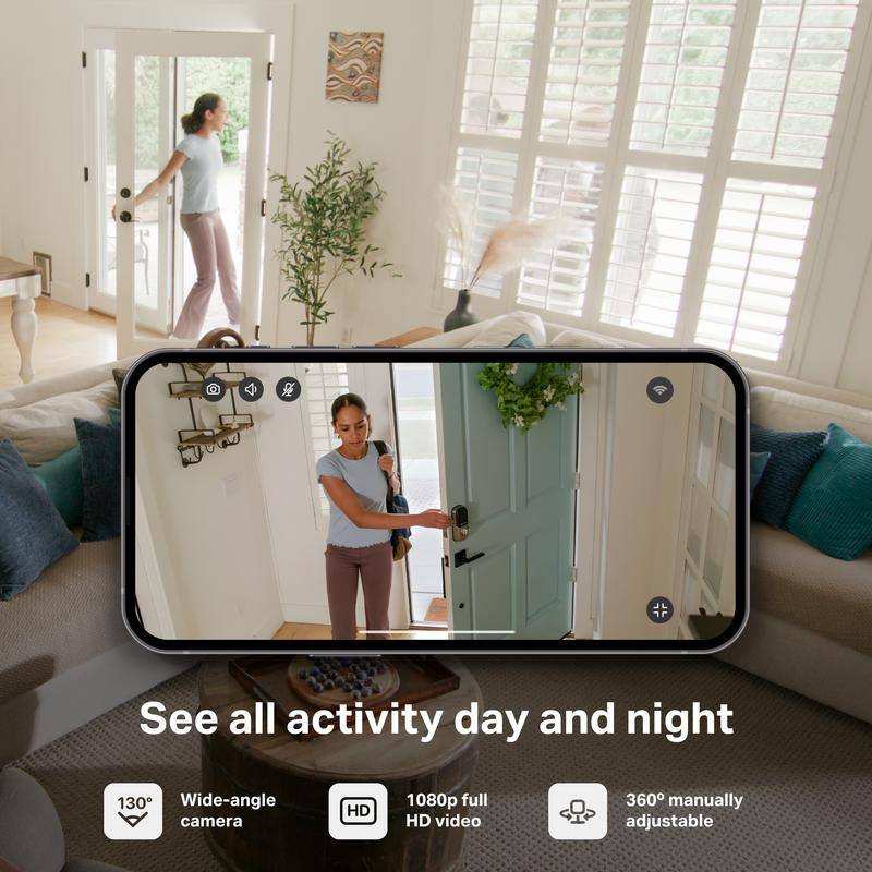 Myq Smart Indoor Security Camera – 1080P HD Video, Night Vision, Motion Detection, Wi-Fi, Two-Way Audio, Smartphone Control Lens