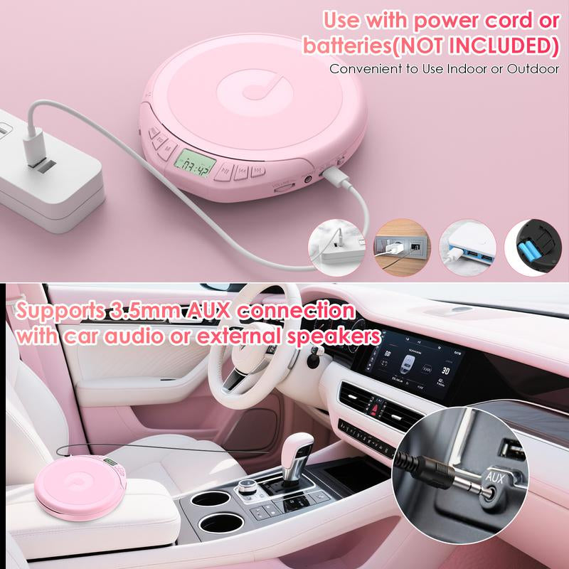 CD Player Portable CD Discman: with Earphones Portable CD Player for Car with Anti-Skip Shockproof Personal CD Player with LCD Display Support PROG Memory Function Repeat Playback Sound