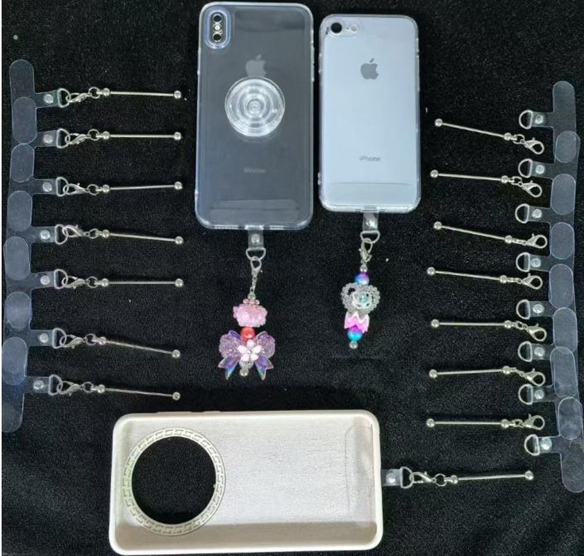 40Pcs New Cute Silver Phone Case Holder with Beadable Keychain Bar