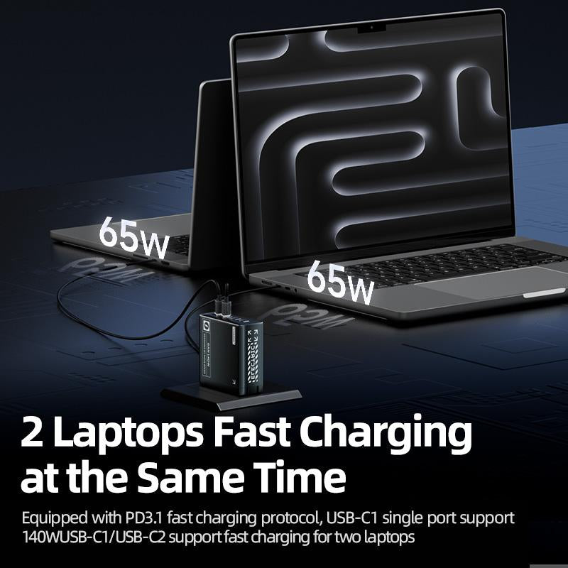 MOVE SPEED 140W USB C Charger PD3.1 Gan 4-Port Compact Laptop Wall Charger Foldable Plug 3Xusb-C Ports Fast Charging for Macbook Pro/Air, Iphone, Ipad Pro, Dell XPS Etc (With 140W Cable)