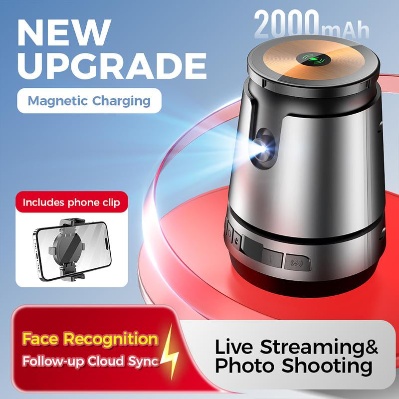 2025 New Upgraded 4-In-1 Auto Face Tracking Magsafe Selfie Stick and Wireless Charger Stand, 360 ° Rotation, Built in 2000Mah Battery, with Gesture Control Function,For Iphone&Android Selfie/Video Recording/Live Stream/Vlog