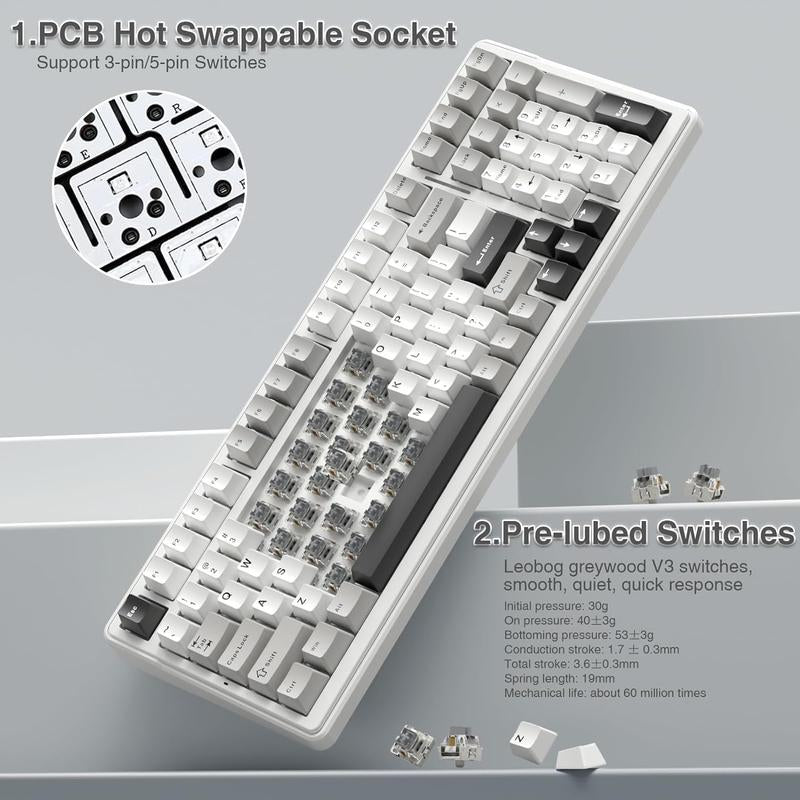AULA F99 Wireless Mechanical Keyboard, Hot Swappable Custom Keyboard,Pre-Lubed Linear Switches,Gasket Structure,Rgb Backlit Gaming Keyboard (Blue&White)