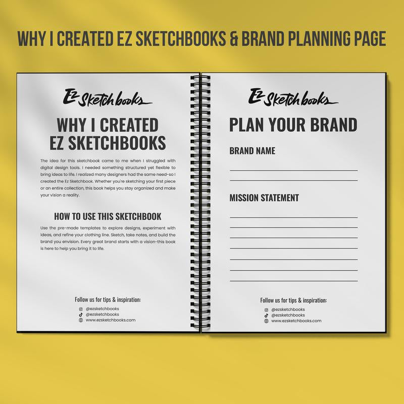 All in One Ez Sketchbook - Comes with 140 Pages with 75+ Mockups & 5 Freestyle Sketch Pages for Clothing Designers