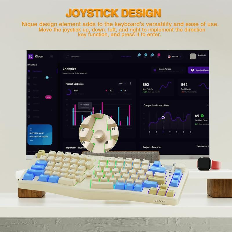 LEOBOG A75 75% Alice Keyboard, Wireless Gaming Keyboard with Knob and Joystick Design, Top Mount Mechanical Keyboard with Flex-Cut PCB, PC Plate, Magnetic Stands for Win/Mac
