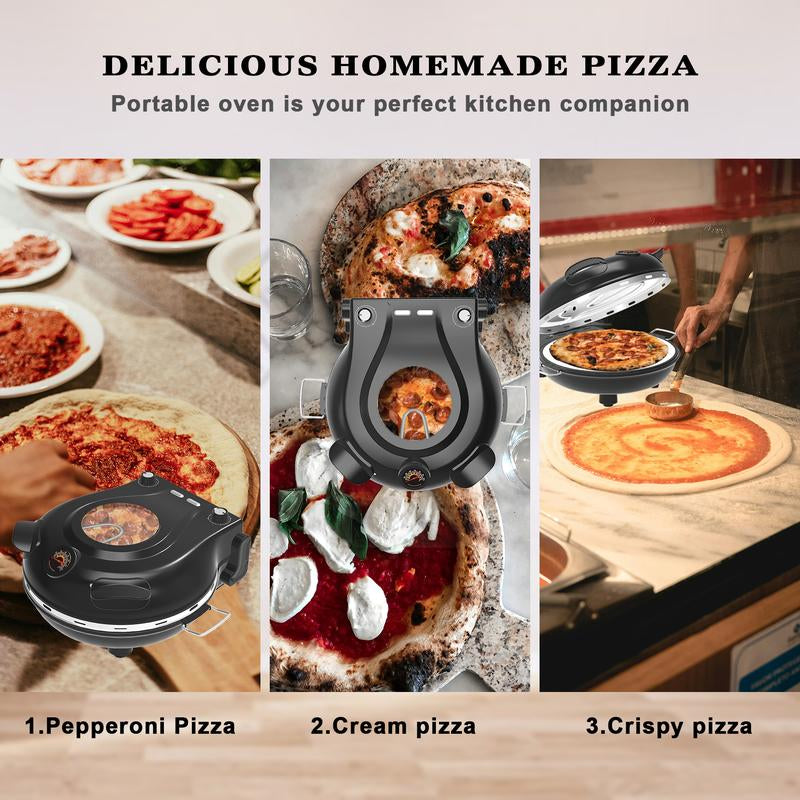 Countertop Pizza Ovens,12 Inch Electric Pizza Oven Indoor,1200W Portable Pizza Maker with Viewing Window, Indoor Pizza Oven Countertop,Pizza Maker Portable. Heats up to 800°F, Ideal for Home Use, Black