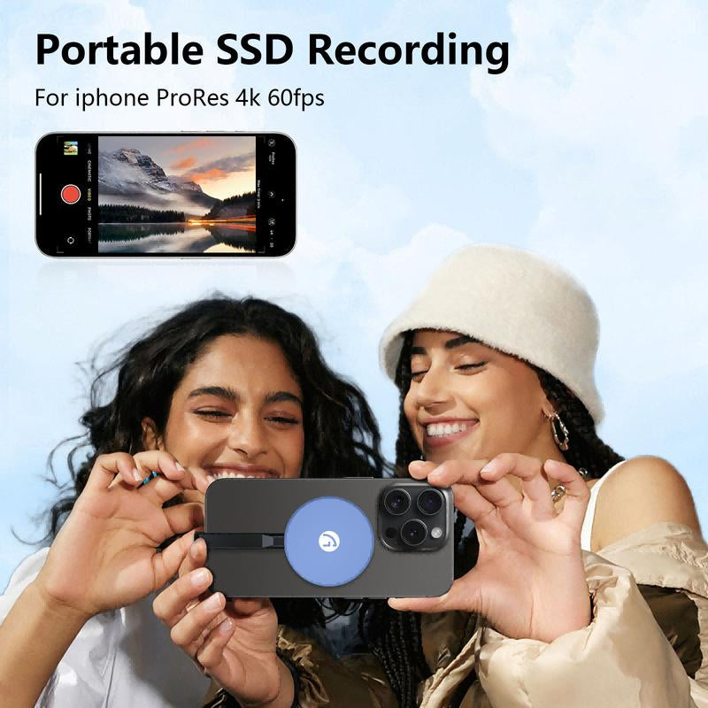 Aiffro P08 Magnetic Portable SSD with Thin Body, up to 550Mb/S Read Speeds, Supports Iphone 15 Pro, Iphone 16 Pro & Higher, and More Operating Systems