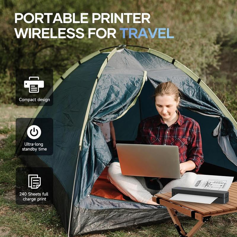Portable Wireless Thermal Printer for Travel – 300DPI Inkless Mobile Bluetooth Printer, Supports 8.5" X 11" US Letter & A4, for Home, Office, and On-The-Go Printing