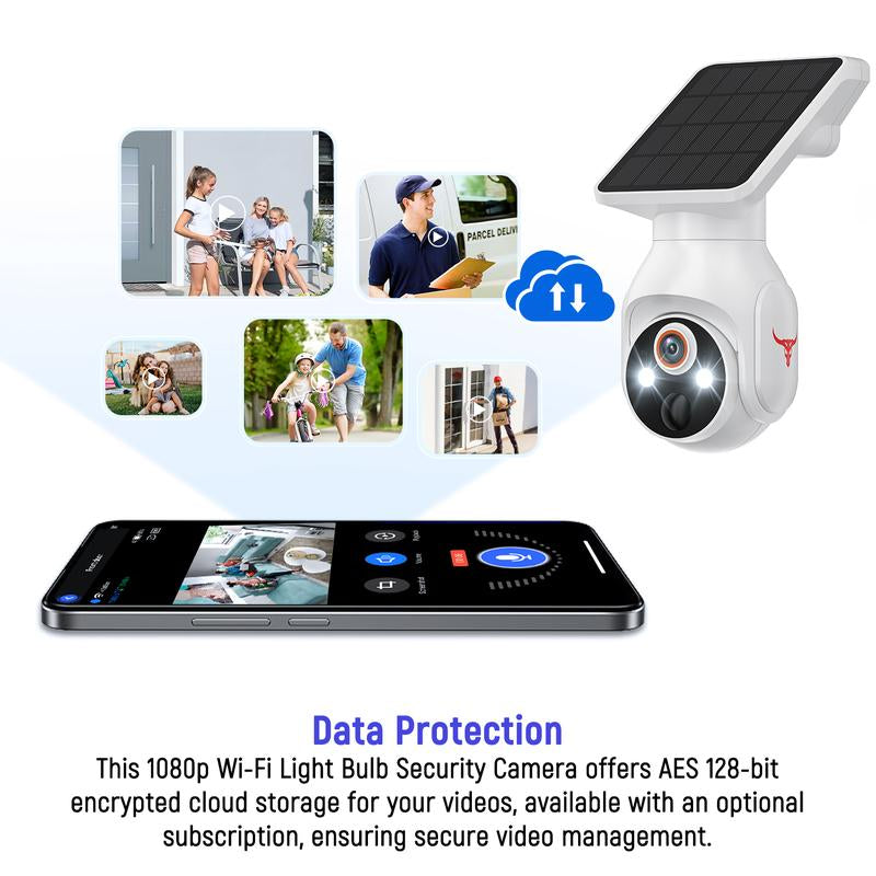 1080P Wifi Security Camera with Solar Panel, Wireless Outdoor, Camera for Home Security, Battery Powered, Pan Tilt, AI Motion Detection, Night Vision, 2-Way Talk, IP65, Cloud Storage, Human Detection, 2.4Ghz Only