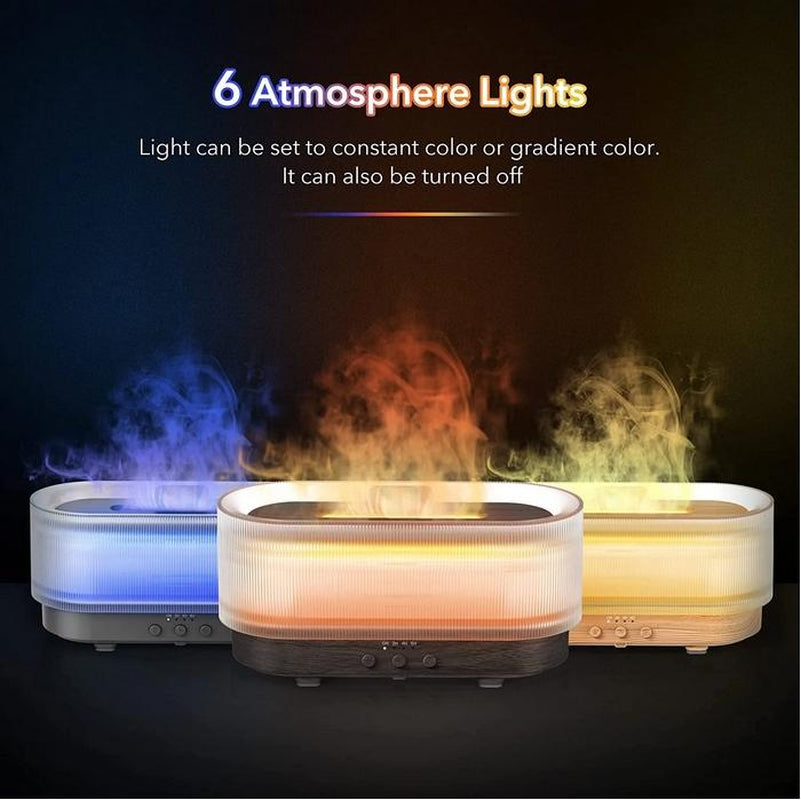 Sejoy Essential Oil Diffuser for Home Bedroom, 300Ml Cool Mist Humidifier with Flame Light, 6 Colors Changed, Dark Wood Grain