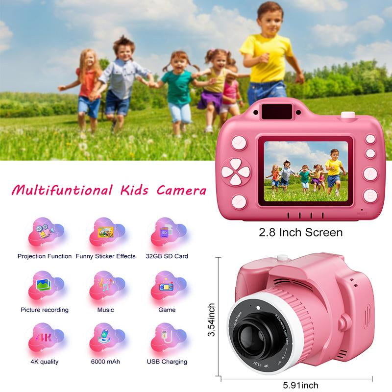 Children'S Camera Toys for Boys and Girls Aged 3-12, Toddler Camera with Projector, 4K HD Selfie Digital Video Camera, Downloadable Music, Best Holiday Gift. Video Creator, Photo Creator, Children'S Vlog Maker, Children'S Memory Recorder