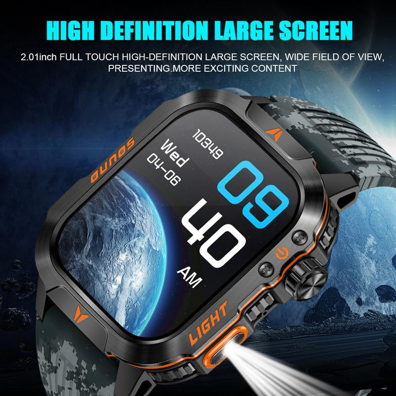 Military Smart Watch for Men, 1.52" HD Fitness with Flashlight Smartwatch with Answer/Make Call, Sport Watch with Heart Rate Spo2 Stress and Sleep Monitor Compatible with Iphone and Android Phones, Waterproof