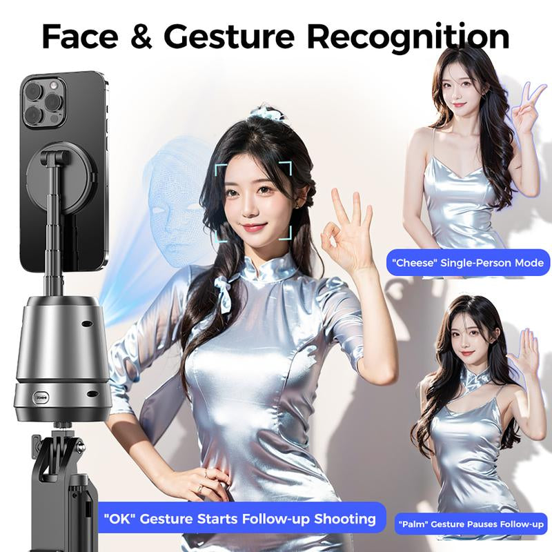 2025 New Upgraded 4-In-1 Auto Face Tracking Magsafe Selfie Stick and Wireless Charger Stand, 360 ° Rotation, Built in 2000Mah Battery, with Gesture Control Function,For Iphone&Android Selfie/Video Recording/Live Stream/Vlog