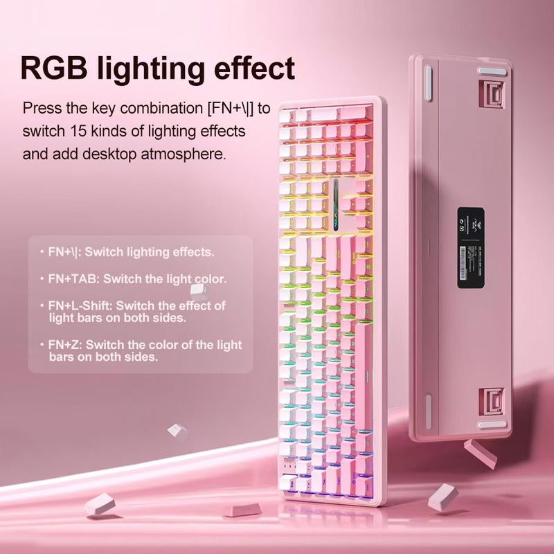 AULA F108 Three-Mode Mechanical Keyboard, 108-Key Full-Array, RGB Lighting Effect, Full-Key Hot Swap, Comfortable Keys Feel, Compatible with Windows/Mac/Ios System, Suitable for Computers, Notebooks, Mobile Phones, Daily Office or E-Sports Games.