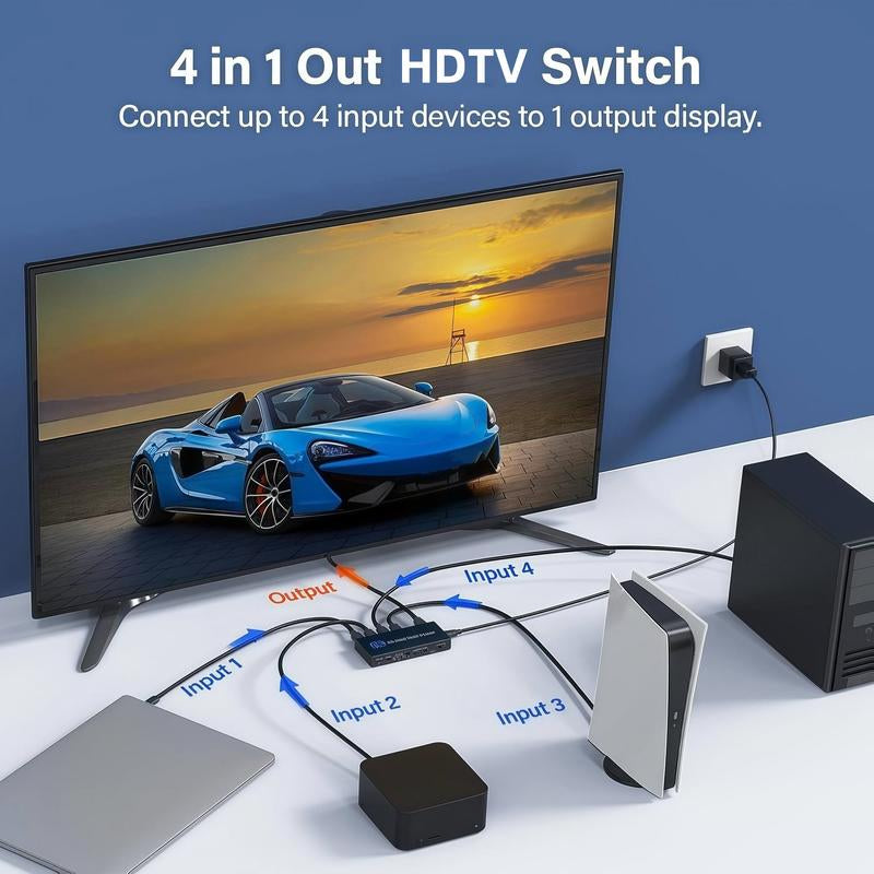 4 PORT HDMI Quad Multi-Viewer 4 in 1 Out HDMI Switcher 1080P HDMI Seamless IR Control 3D Support 5 Modes for PC/STB/DVD Accessories HDMI To