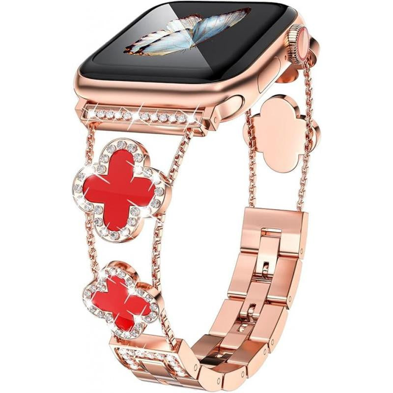 Four-Leaf Clover Diamond Metal Bands Add Sparkle to Your Watch for Apple Watch Series 10/9/8/7/6/5/4/3/2/1Se/Ultra Clover Simple and Stylish Compatible with 38Mm40Mm41Mm42Mm44Mm45Mm 46Mm49Mm Women'S Wear