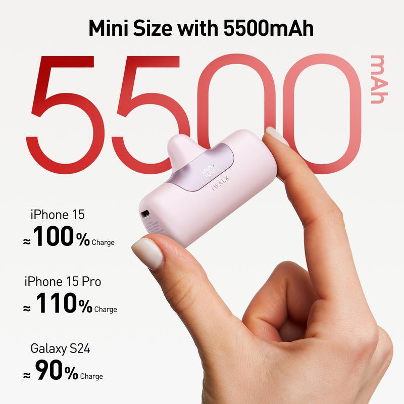 Iwalk 5500Mah Portable Charger, 22.5W USB-C Mini Fast Charging Power Bank for Iphone 16 Pro Max, Ipad, Samsung S24/S23 – Pink