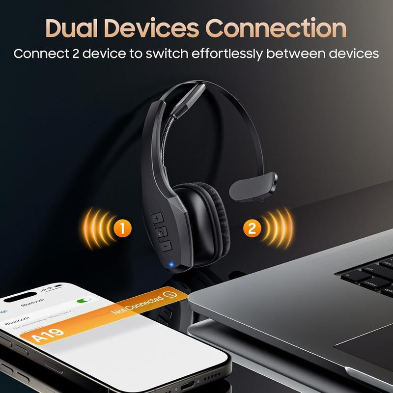 Bytewaveshop Trucker Bluetooth Headset, Wireless with Mic,Bluetooth Headset with Dual Noise Cancelling Microphone & Mute Button, 55Hrs Working Time PC Headset for Cell Phones, Computer, Truck Driver Audio Headphone